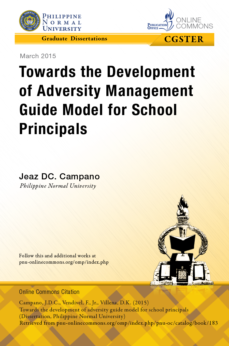 Cover for Towards the Development of Adversity Management Guide Model for School Principals