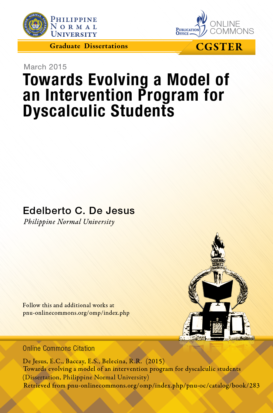 Cover for Towards Evolving a Model of an Intervention Program for Dyscalculic Students