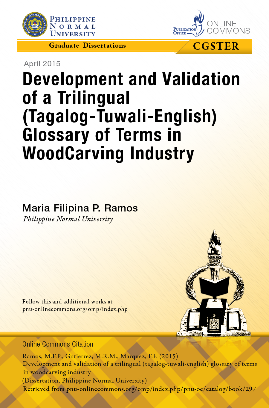 Cover for Development and Validation of a Trilingual (Tagalog-Tuwali-English) Glossary of Terms in Woodcarving Industry