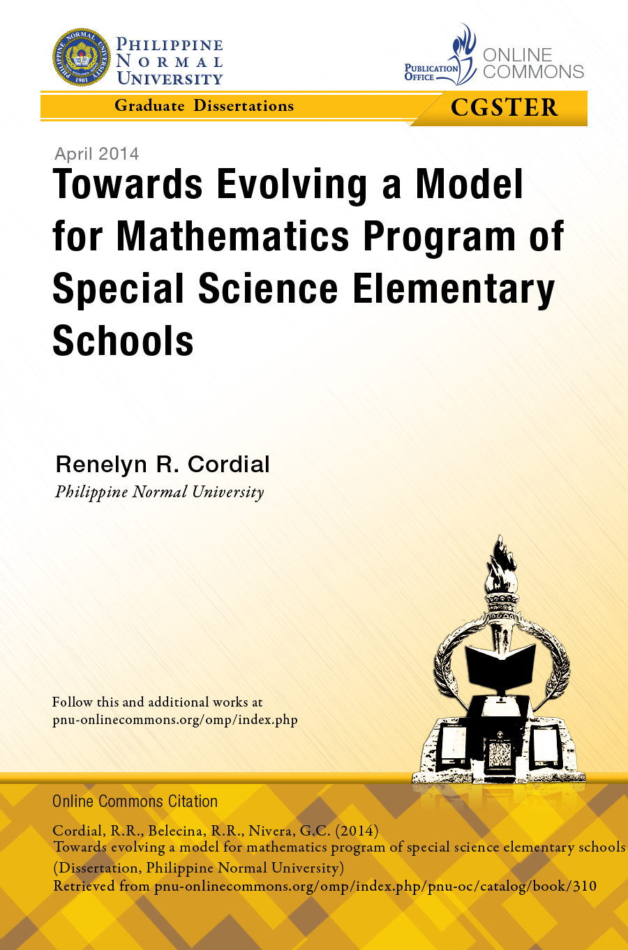 Cover for Towards Evolving a Model for Mathematics Program of Special Science Elementary Schools