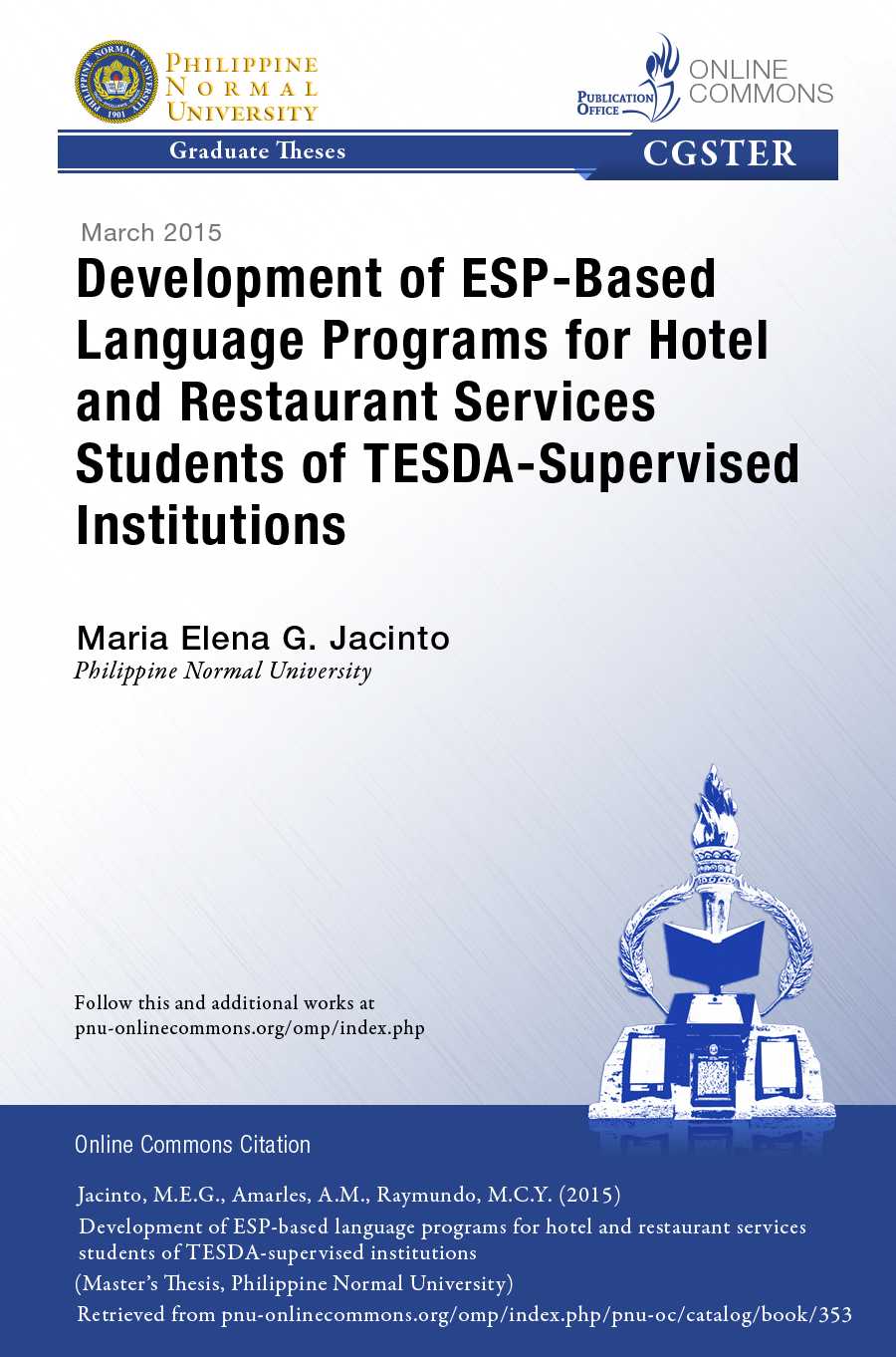 Cover for Development of ESP-Based Language Programs for Hotel and Restaurant Services Students of TESDA-Supervised Institutions