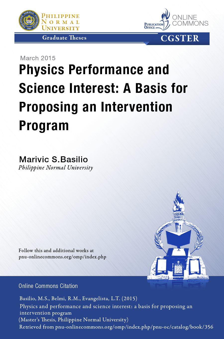 Cover for Physics Performance and Science Interest: A Basis for Proposing an Intervention Program