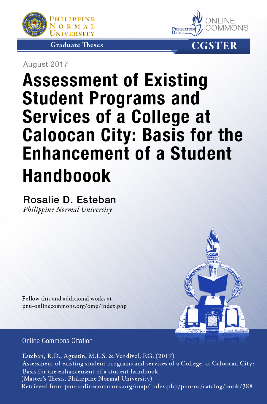 Cover for Assessment of Existing Student Programs and Services of a College at Caloocan City: Basis for the Enhancement of a Student Handbook