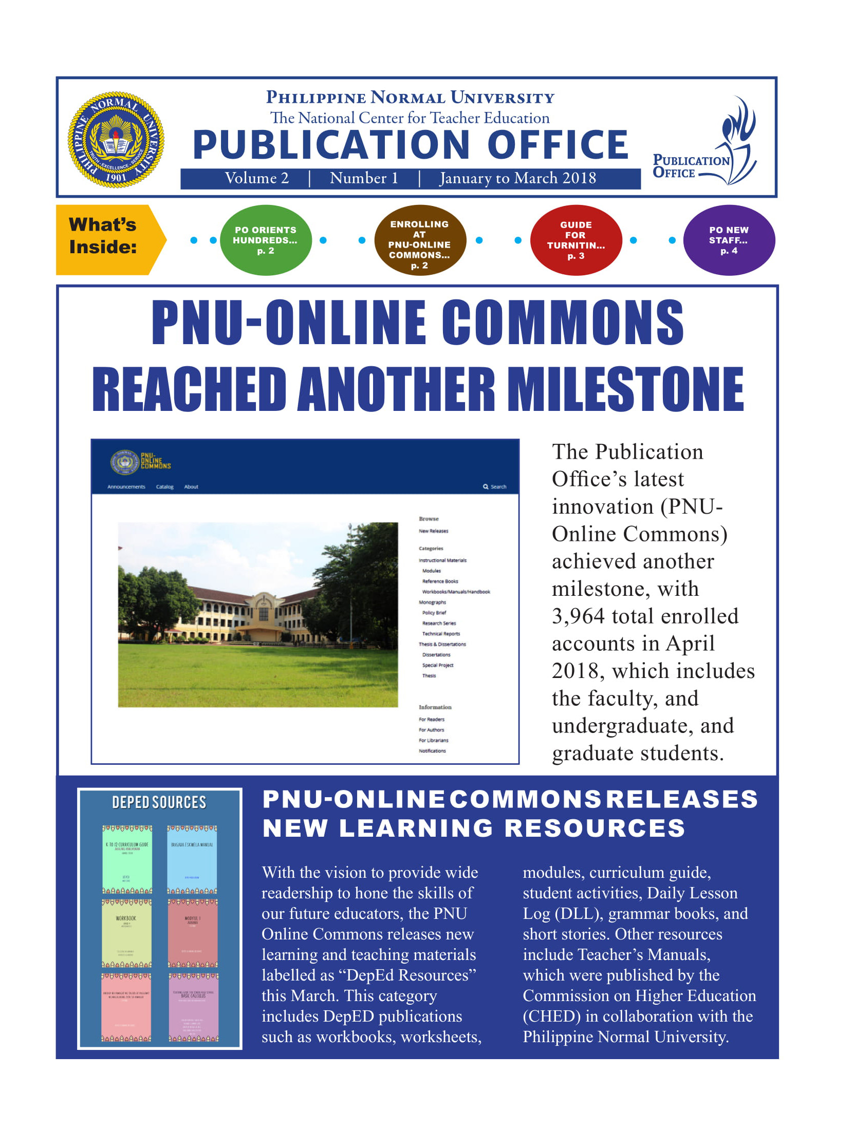Cover for Publication Office Newsletter (January to March 2018)