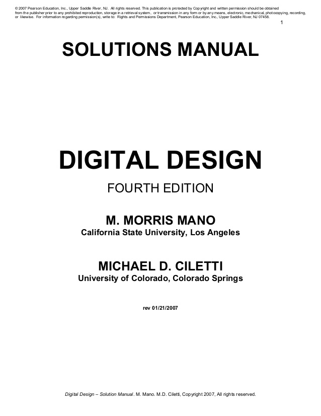 Cover for Digital Design Solutions Manual