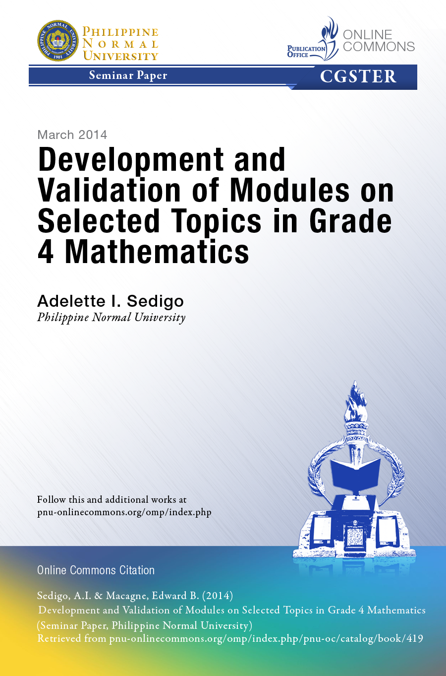 Cover for Development and Validation of Modules on Selected Topics in Grade 4 Mathematics