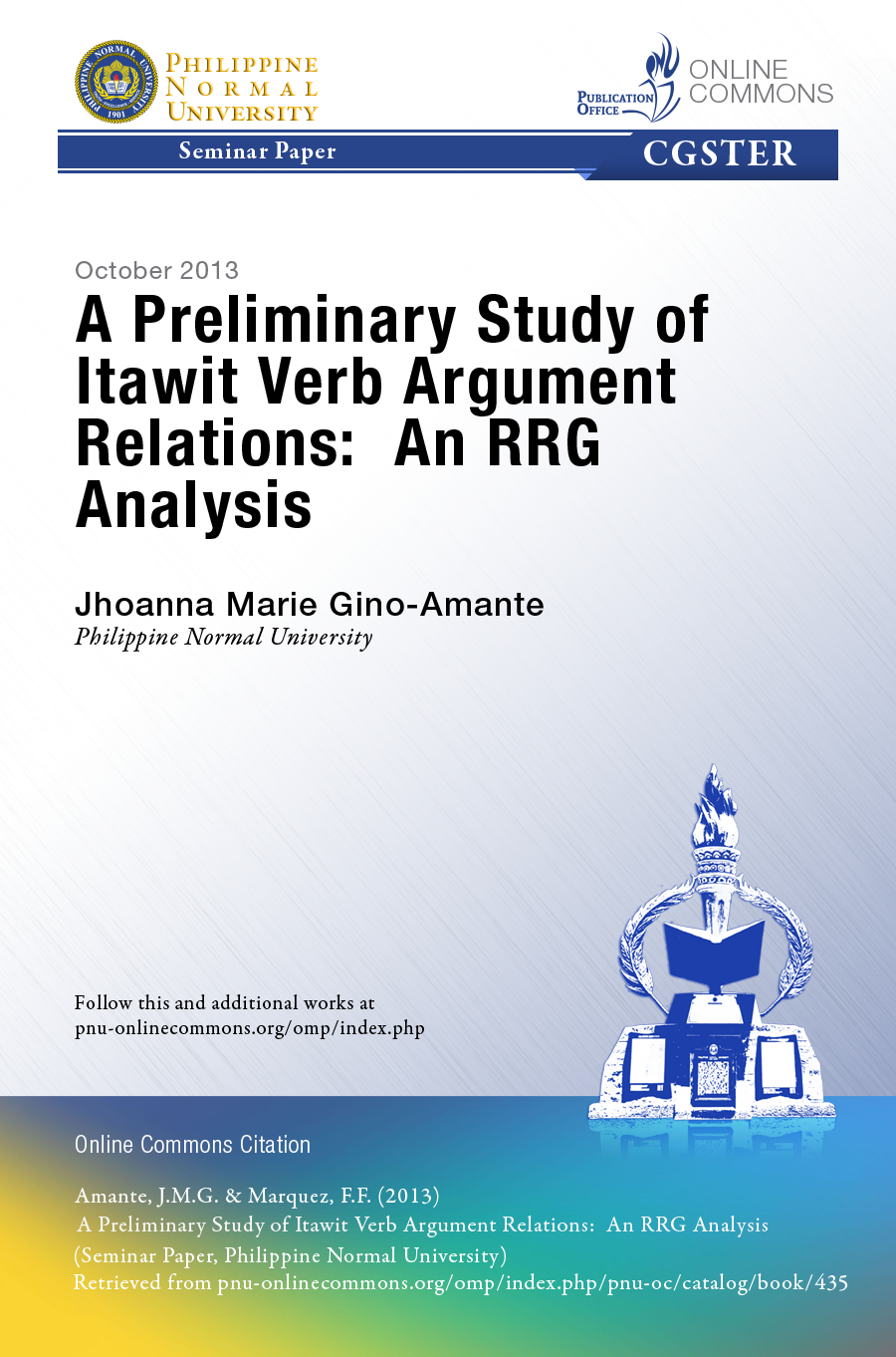 Cover for A Preliminary Study of Itawit Verb Argument Relations:  An RRG Analysis