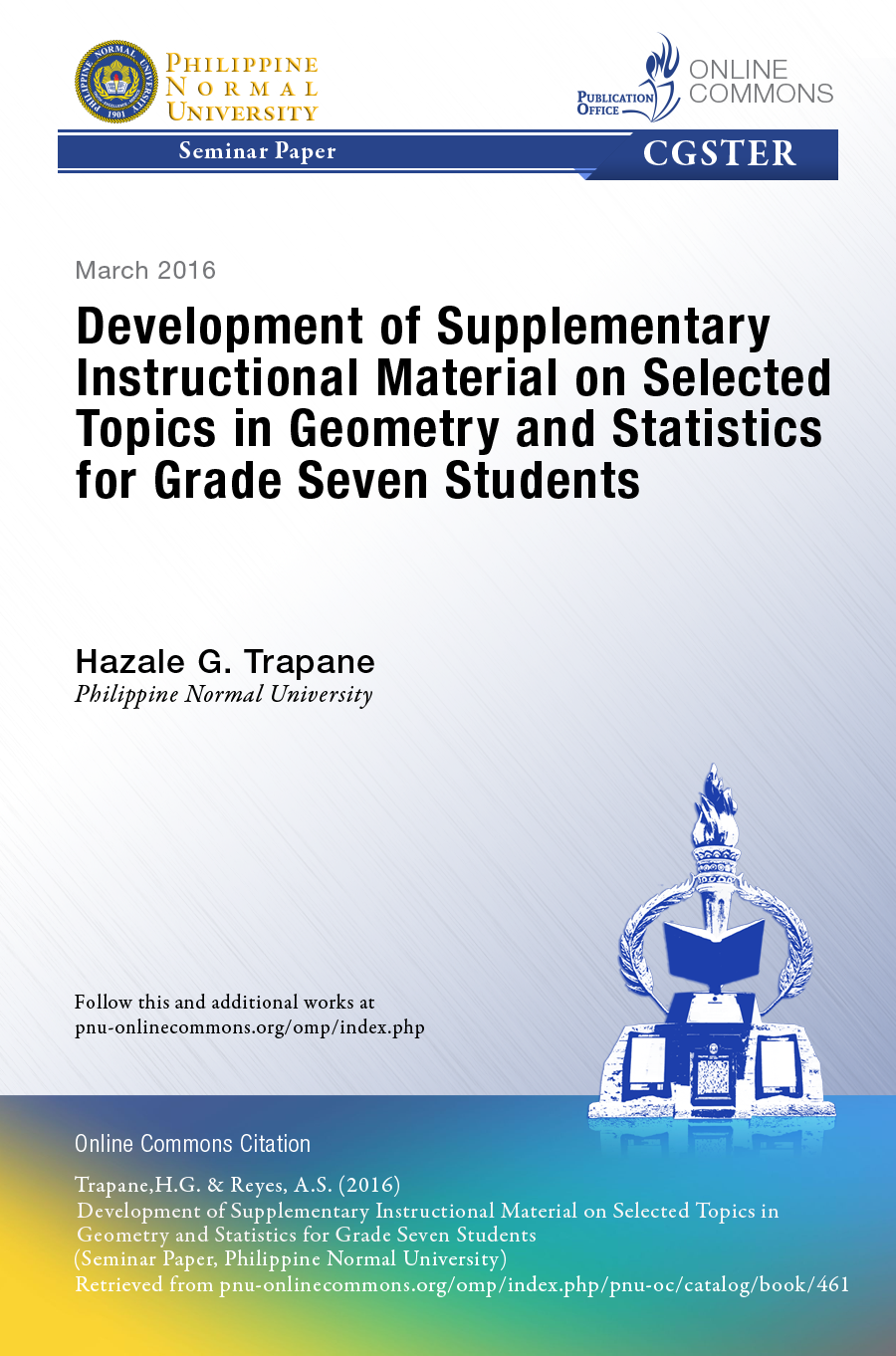 Cover for Development of Supplementary Instructional Material on Selected Topics in Geometry and Statistics for Grade Seven Students