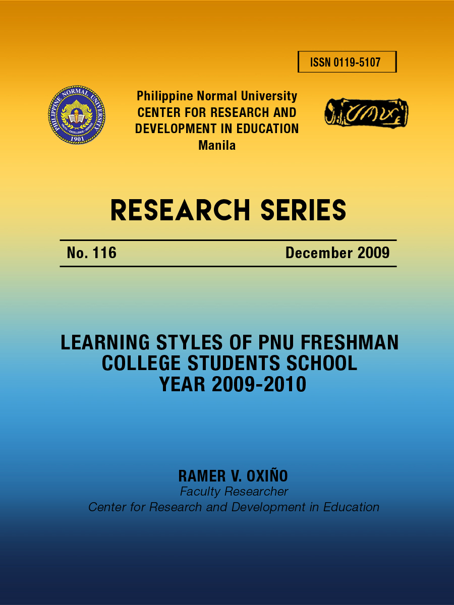 Cover for Learning Styles of PNU Freshman College Students School Year 2009-2010