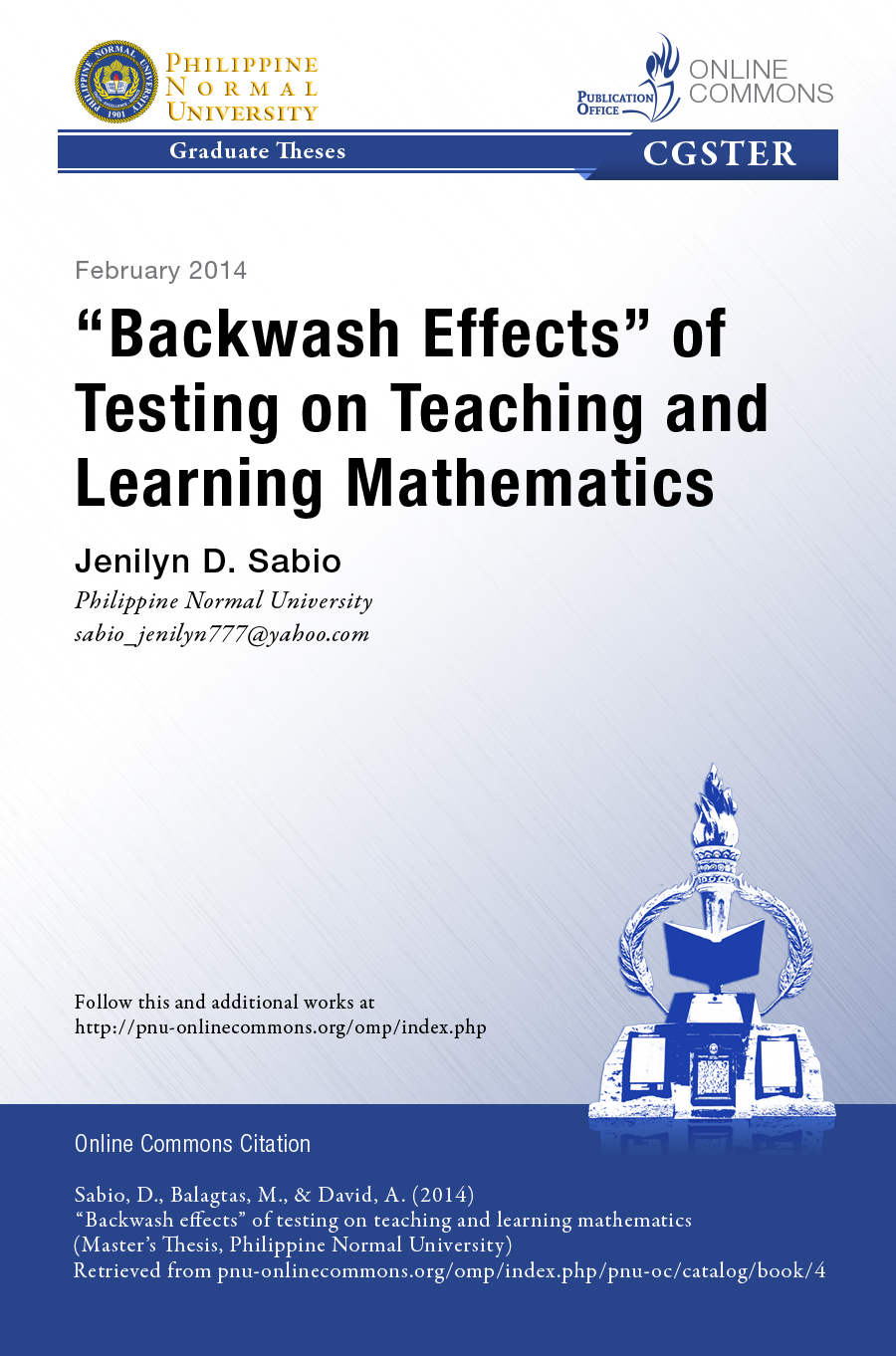 Cover for Backwash Effects of Testing on Teaching and Learning Mathematics