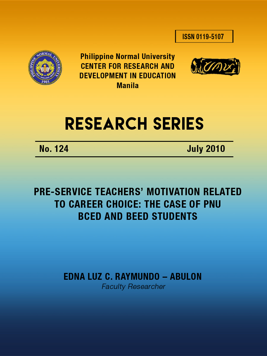 Cover for Pre-Service Teachers' Motivation Related to Career Choice: The Case of PNU BCED and BEED Students