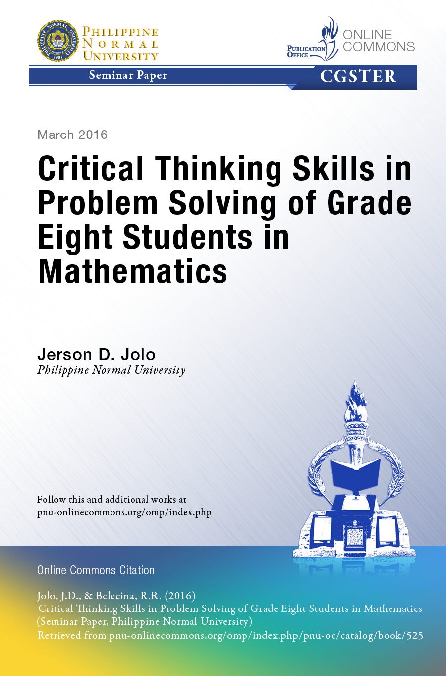 Cover for Critical Thinking Skills in Problem Solving of Grade Eight Students in Mathematics