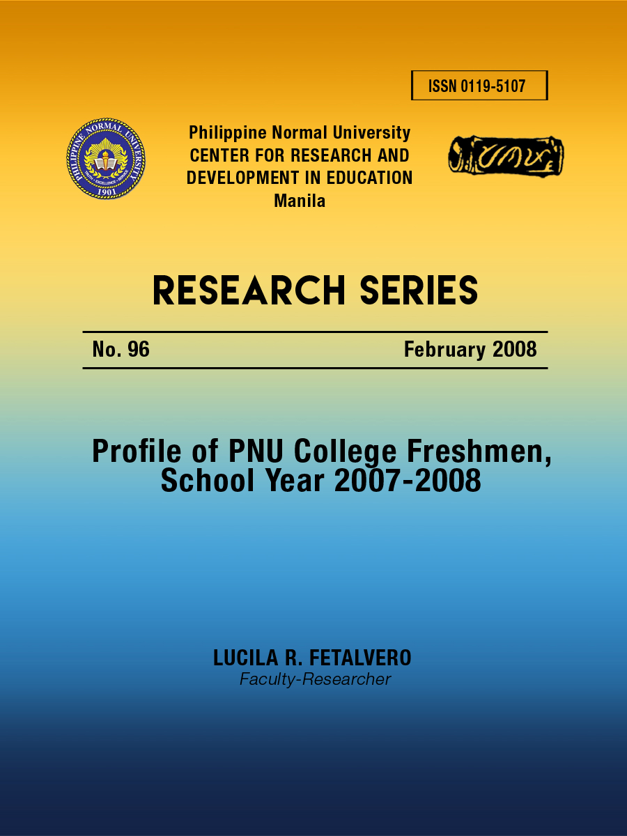 Cover for Profile of PNU college freshmen, School year 2007-2008