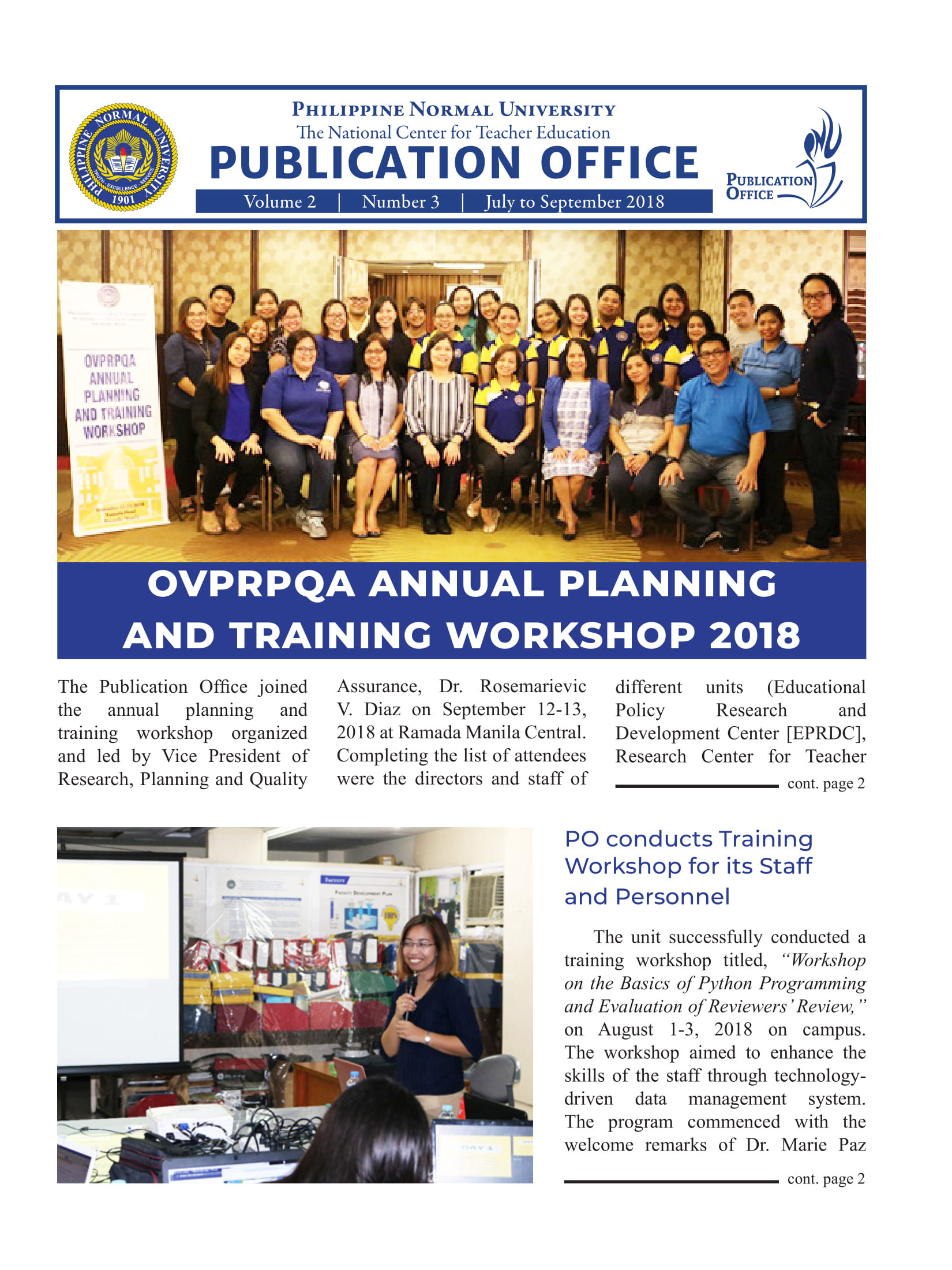 Cover for Publication Office Newsletter (July to September 2018)