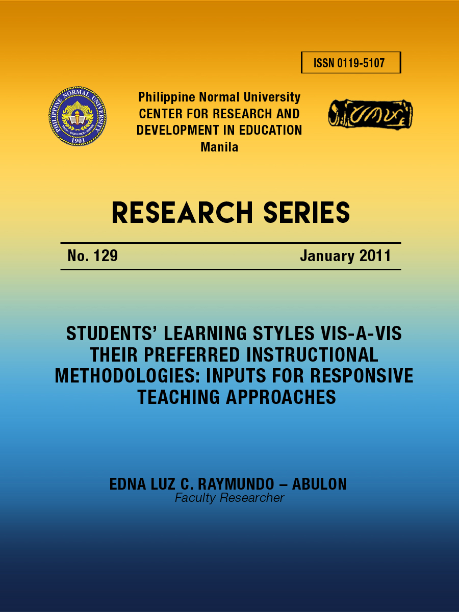 Cover for Students' Learning Styles Vis-A-Vis Their Preferred Instructional Methodologies: Inputs for Responsive Teaching Approaches
