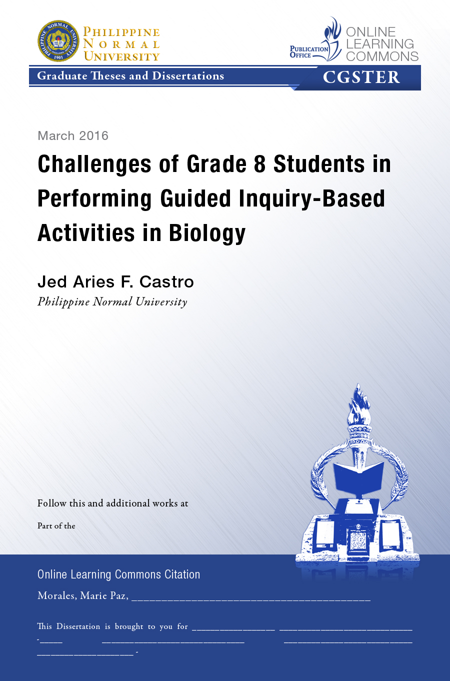 Cover for Challenges of Grade 8 Students in Performing Guided Inquiry-Based Activities in Biology