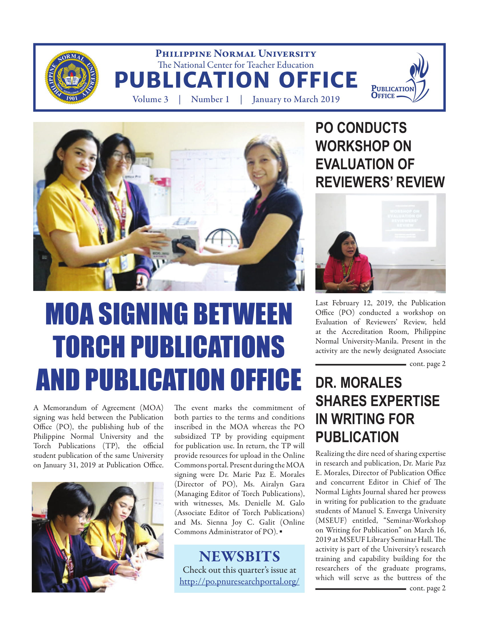 Cover for Publication Office Newsletter (January to March 2019)