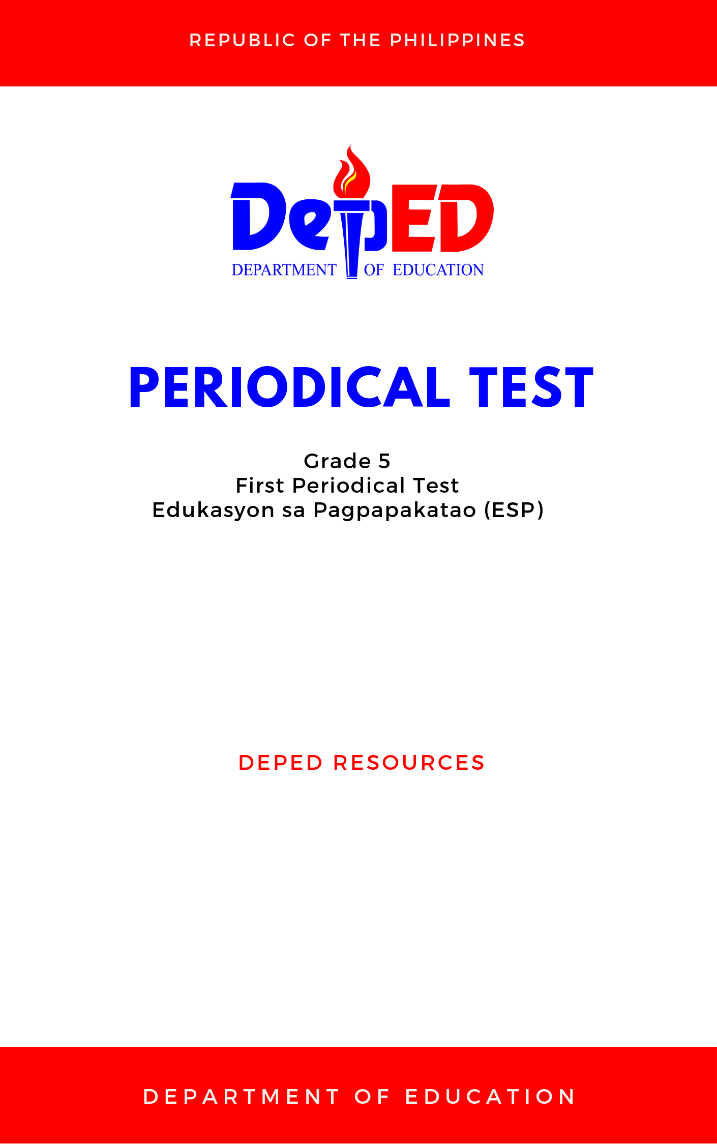 Cover for Grade 5: First Periodical Test for Edukasyon sa Pagpapakatao (ESP)