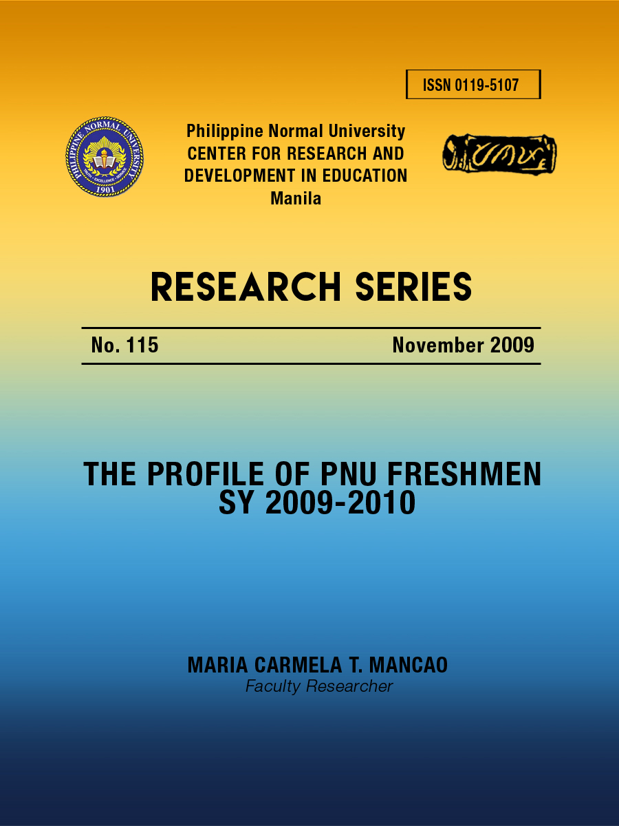 Cover for The Profile of PNU freshmen SY 2009-2010
