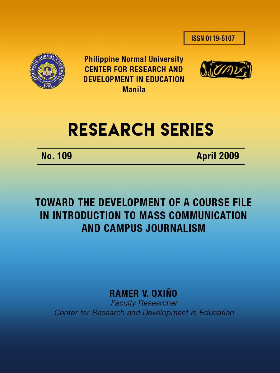 Cover for Toward the Development of a Course File in Introduction to Mass Communication and Campus Journalism