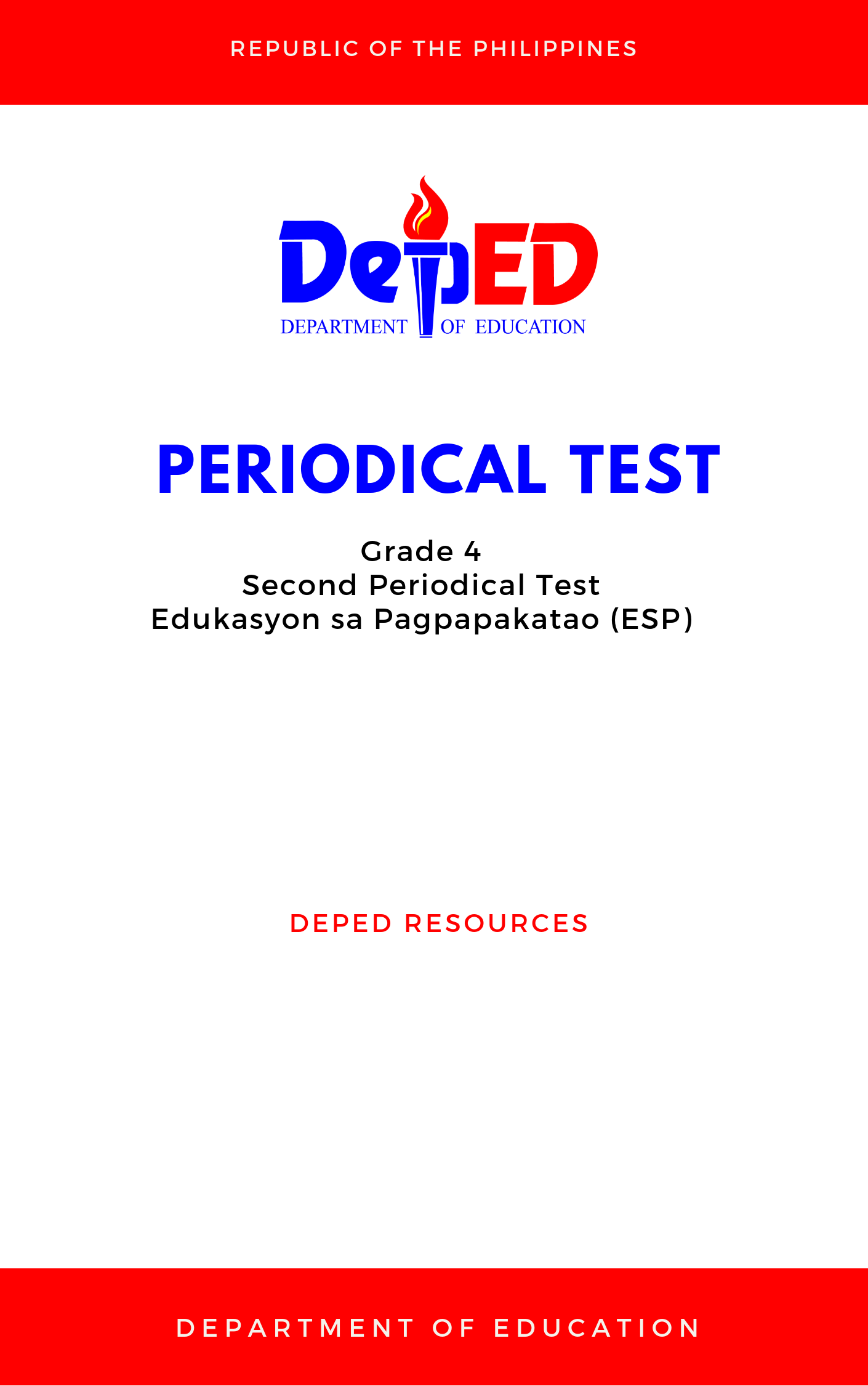 Cover for Grade 4: Second Periodical Test for Edukasyon sa Pagpapakatao (ESP)