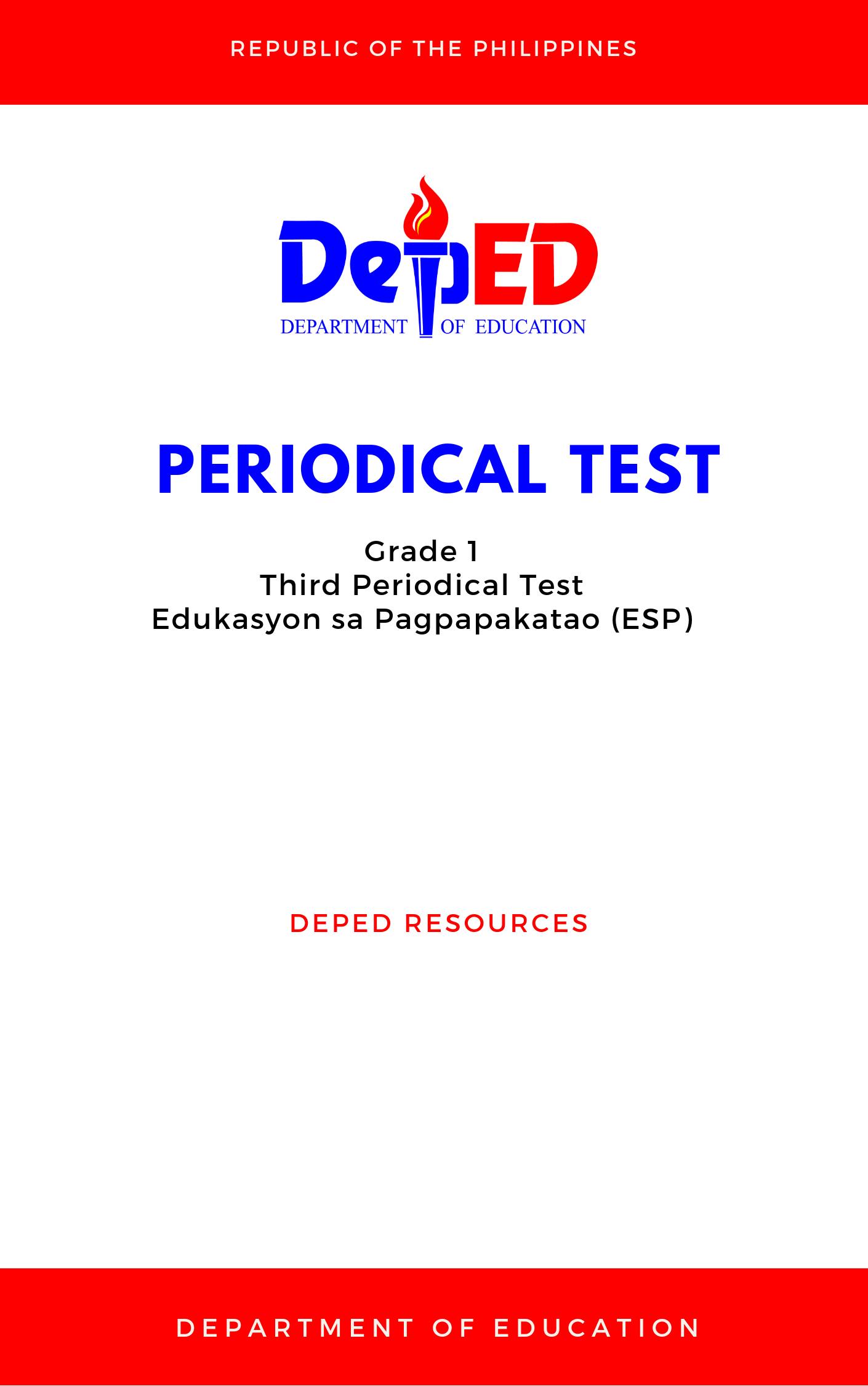 Cover for Grade 1: Third Periodical Test for Edukasyon sa Pagpapakatao (ESP)