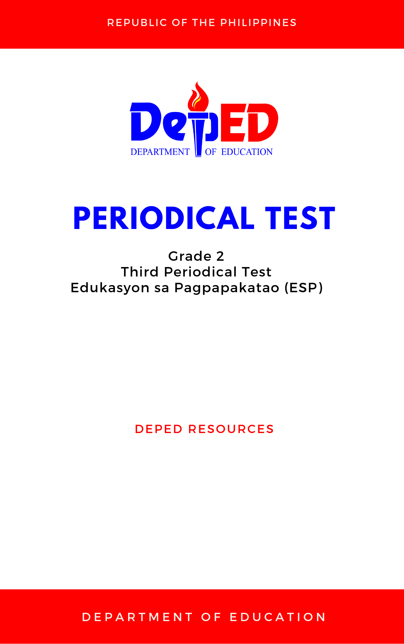 Cover for Grade 2: Third Periodical Test for Edukasyon sa Pagpapakatao (ESP)