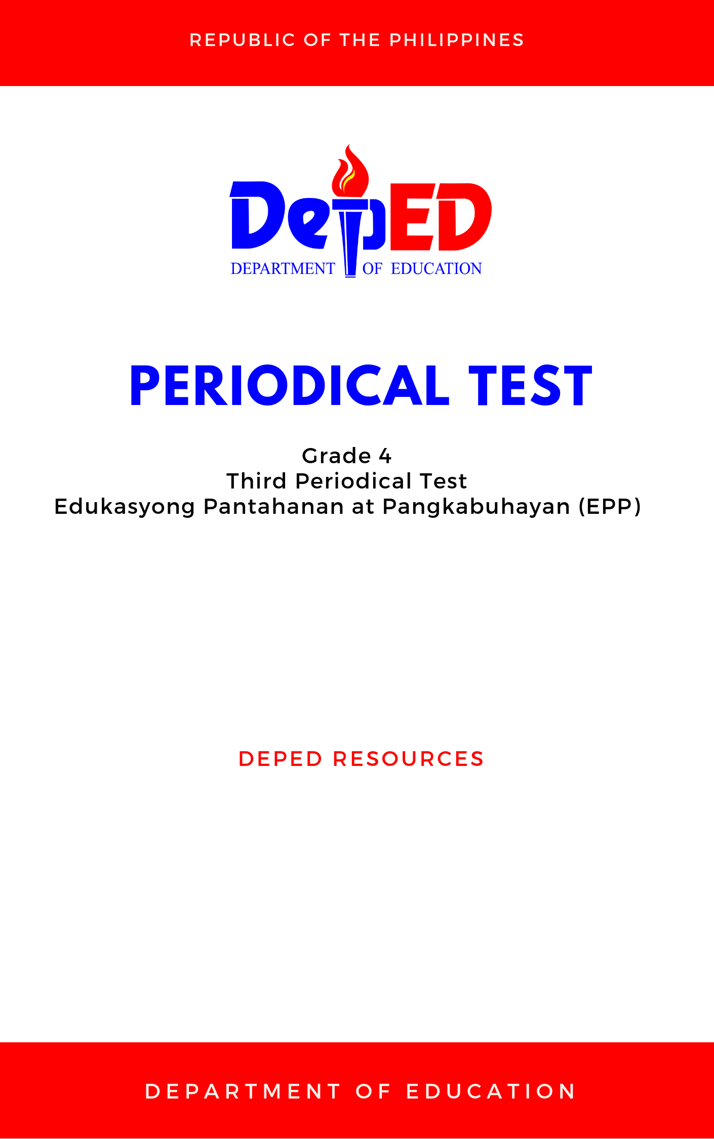 Cover for Grade 4: Third Periodical Test for Edukasyong Pantahanan at Pangkabuhayan (EPP)