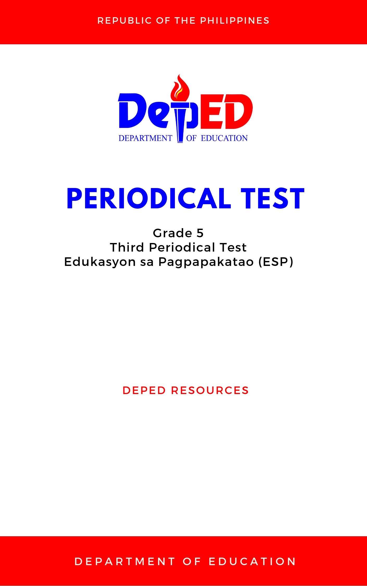 Cover for Grade 5: Third Periodical Test for Edukasyon sa Pagpapakatao (ESP)