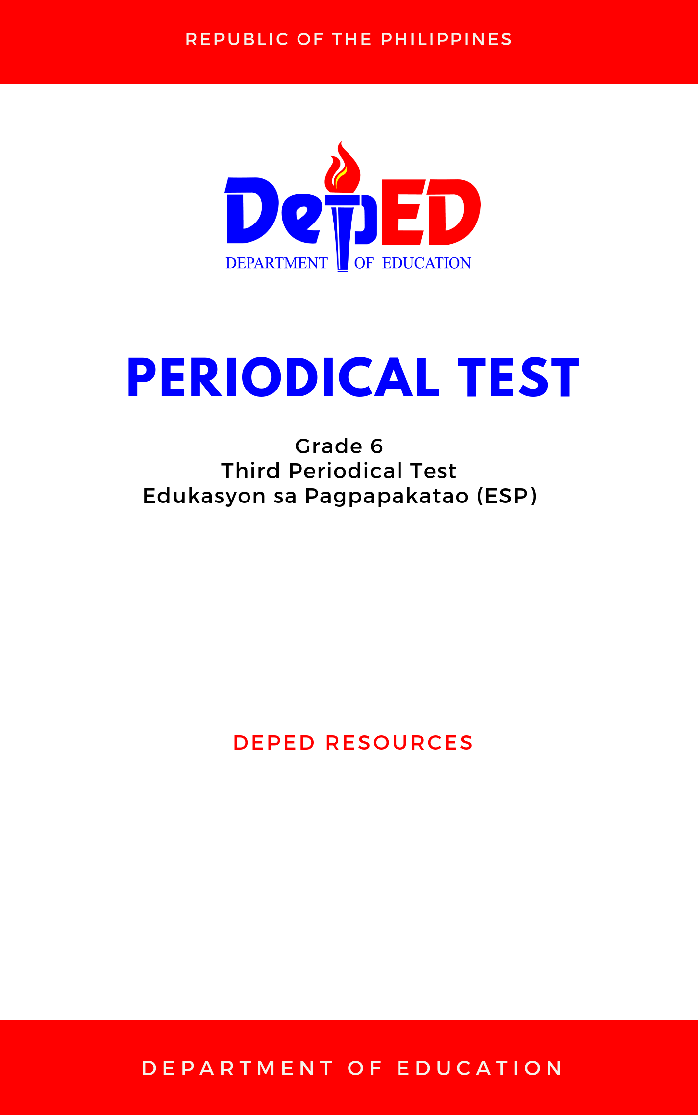 Cover for Grade 6: Third Periodical Test for Edukasyon sa Pagpapakatao (ESP)