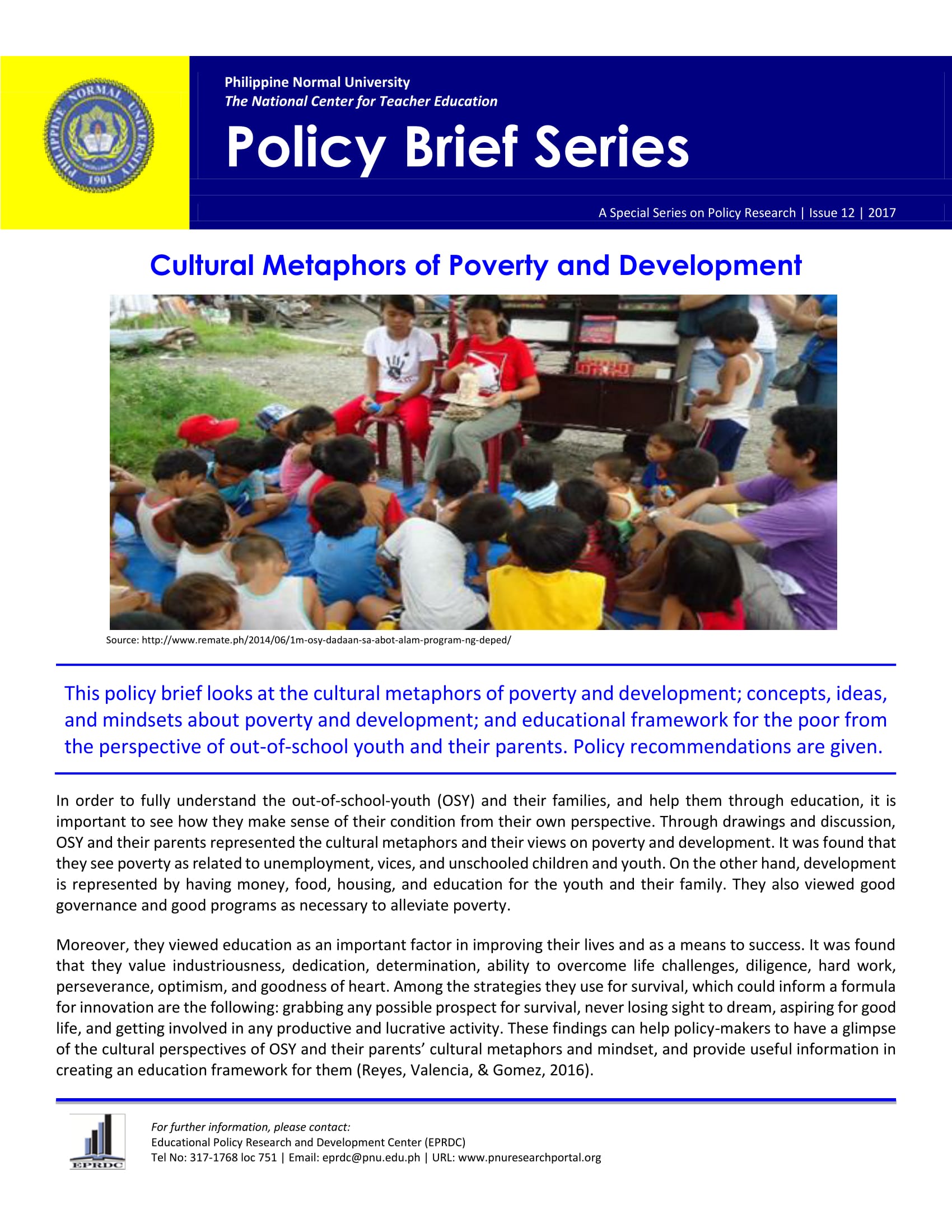 Cover for Policy Brief Issue No. 12: Cultural Metaphors of Poverty and Development