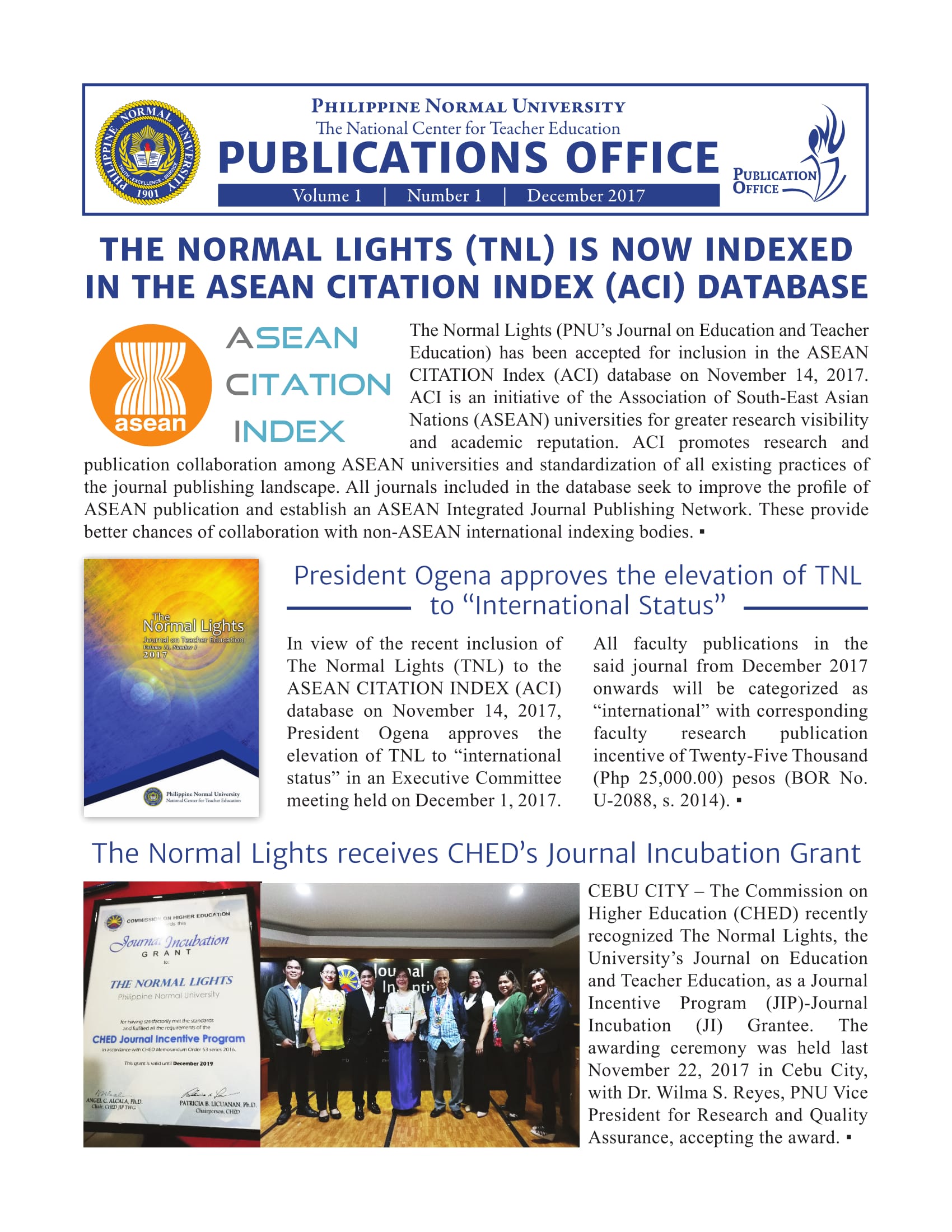 Cover for Publications Office Newsletter (December 2017)