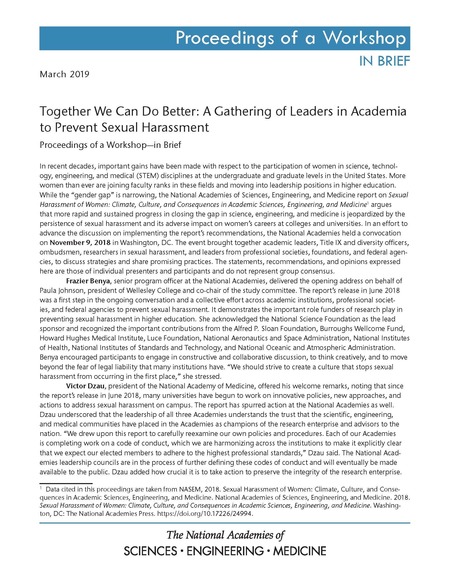 Cover for Together We Can Do Better: A Gathering of Leaders in Academia to Prevent Sexual Harassment